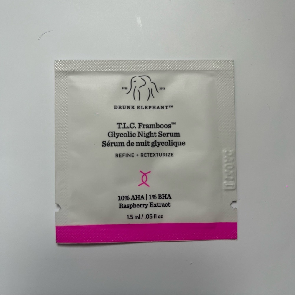 4/$12 Drunk Elephant T.L.C. Framboos Glycolic Resurfacing Night Serum Sample